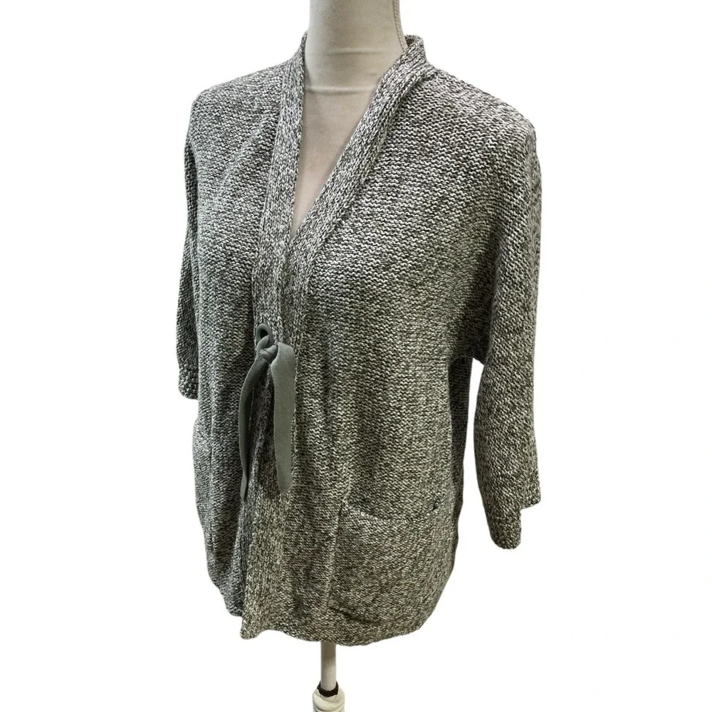 J. Jill Pure Jill Cardigan Sweater XS‎ Marled Knit Green Gray Tie Front Women